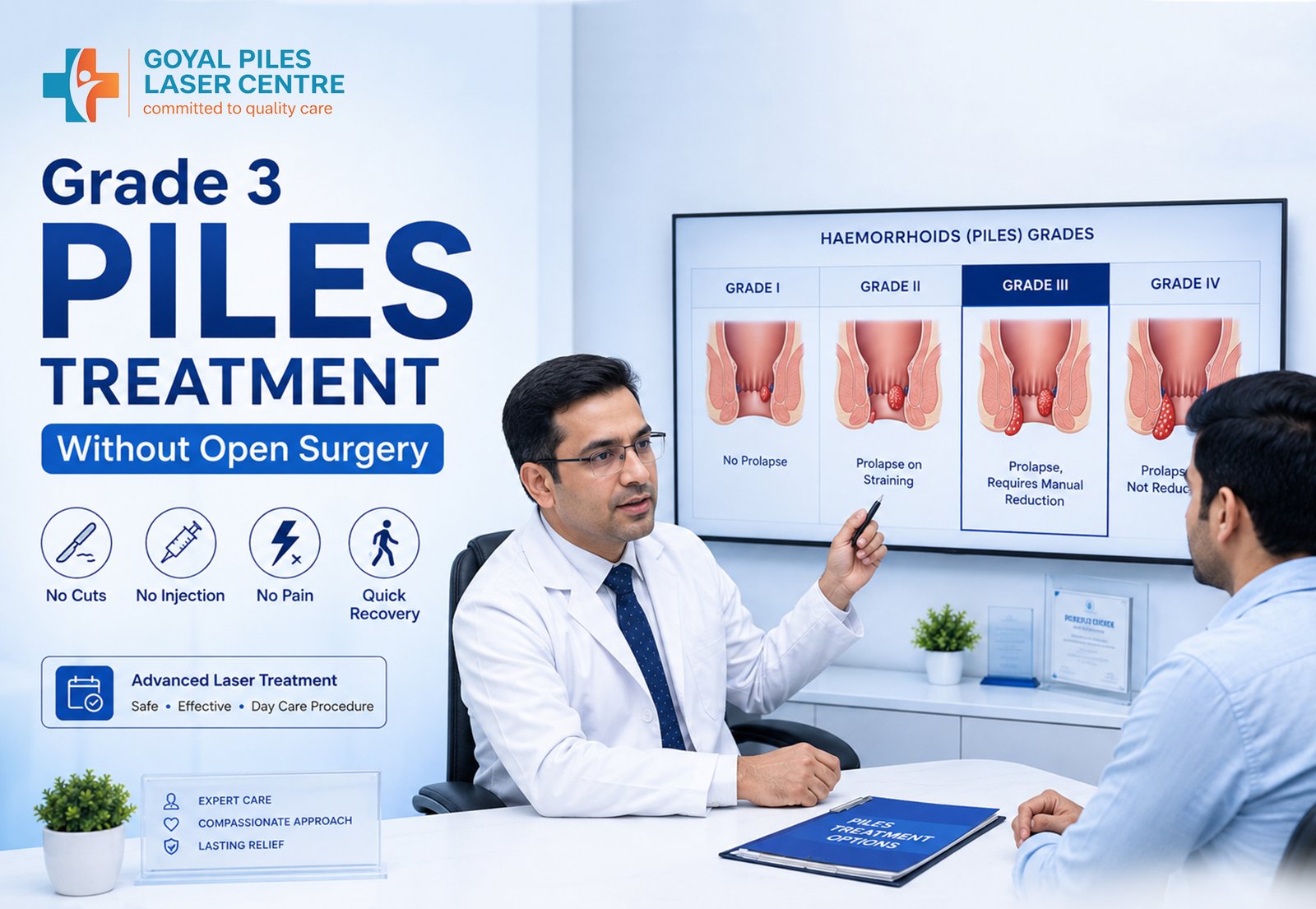 Comparison of piles, fissure and fistula symptoms and treatment options.